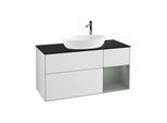Villeroy und Boch Finion Waschtischunterschrank F952GMMT 120cm, Abdeckplatte black matt, Regale Olive matt lacquer, White matt lacquer