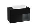 Villeroy und Boch Finion Waschtischunterschrank F252HGPH 100x60,3cm, Abdeckplatte black matt, Regal rechts Midnight Blue Matt Lacquer, Glossy Black Lacquer