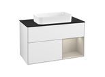 Villeroy und Boch Finion Waschtischunterschrank F252HHGF 100x60,3cm, Abdeckplatte black matt, Regal rechts Sand Matt, Glossy white lacquer