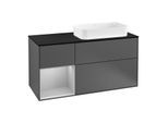 Villeroy und Boch Finion Waschtischunterschrank F272GJGK 120cm, Abdeckplatte black matt, Regal links Light grey matt, Anthracite matt