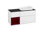 Villeroy und Boch Finion Waschtischunterschrank F272HBGF 120cm, Abdeckplatte black matt, Regal links Peony, Glossy white lacquer