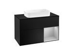 Villeroy und Boch Finion Waschtischunterschrank G252GJPD 100cm, Abdeckplatte black matt, Emotion, Regal rechts Light grey matt, Black matt lacquer