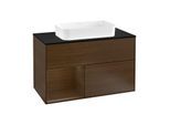 Villeroy und Boch Finion Waschtischunterschrank G242GNGN 100cm, Abdeckplatte black matt, Emotion, Regal links Walnut veneer, Walnut veneer