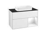 Villeroy und Boch Finion Waschtischunterschrank F252GFGF 100x60,3cm, Abdeckplatte black matt, Regal rechts Glossy white lacquer, Glossy white lacquer