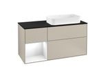 Villeroy und Boch Finion Waschtischunterschrank F272GFHH 120cm, Abdeckplatte black matt, Regal links Glossy white lacquer, Sand Matt Lacquer