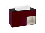 Villeroy und Boch Finion Waschtischunterschrank G252HHHB 100cm, Abdeckplatte black matt, Emotion, Regal rechts Sand Matt, Peony Matt