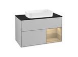 Villeroy und Boch Finion Waschtischunterschrank G252PCGJ 100cm, Abdeckplatte black matt, Emotion, Regal rechts Oak Veneer, Light grey matt