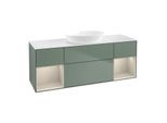 Villeroy und Boch Finion Waschtischunterschrank FD01HHGM 120cm, Abdeckplatte white matt, Regale sand matt lacquer, Olive Matt Lacquer