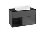 Villeroy und Boch Finion Waschtischunterschrank G242PHGK 100cm, Abdeckplatte black matt, Emotion, Regal links Glossy Black Lacquer, Anthracite matt