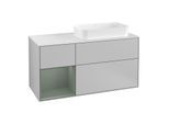 Villeroy und Boch Finion Waschtischunterschrank G271GMGJ 120cm, Abdeckplatte white matt, Emotion, Regal links Olive Matt Lacquer, Light grey matt
