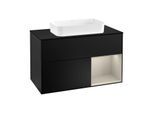 Villeroy und Boch Finion Waschtischunterschrank G252HHPD 100cm, Abdeckplatte black matt, Emotion, Regal rechts Sand Matt, Black matt lacquer