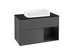 Villeroy und Boch Finion Waschtischunterschrank F252PDGK 100x60,3cm, Abdeckplatte black matt, Regal rechts Black matt lacquer, Anthracite matt