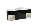 Villeroy und Boch Finion Waschtischunterschrank FD01HHPH 120cm, Abdeckplatte white matt, Regale sand matt lacquer, Glossy Black Lacquer