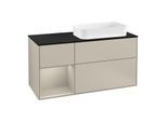 Villeroy und Boch Finion Waschtischunterschrank F272HHHH 120cm, Abdeckplatte black matt, Regal links Sand Matt Lacquer, Sand Matt Lacquer