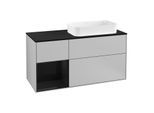 Villeroy und Boch Finion Waschtischunterschrank F272PHGJ 120cm, Abdeckplatte black matt, Regal links Glossy Black Lacquer, Light grey matt