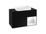 Villeroy und Boch Finion Waschtischunterschrank F252GFPH 100x60,3cm, Abdeckplatte black matt, Regal rechts Glossy white lacquer, Glossy Black Lacquer