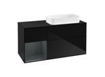 Villeroy und Boch Finion Waschtischunterschrank G272HGPH 120cm, Abdeckplatte black matt, Emotion, Regal links Midnight Blue Matt Lacquer, Glossy Black Lacquer