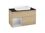 Villeroy und Boch Finion Waschtischunterschrank G242GJPC 100cm, Abdeckplatte black matt, Emotion, Regal links Light grey matt, Oak Veneer
