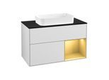 Villeroy und Boch Finion Waschtischunterschrank F252HFMT 100x60,3cm, Abdeckplatte black matt, Regal rechts Gold matt, White matt lacquer