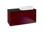 Villeroy und Boch Finion Waschtischunterschrank G272HBHB 120cm, Abdeckplatte black matt, Emotion, Regal links Peony, Peony Matt