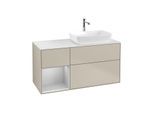 Villeroy und Boch Finion Waschtischunterschrank F801GJHH 120cm, Abdeckplatte white matt, Regale Light grey matt lacquer, Sand Matt Lacquer