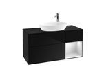 Villeroy und Boch Finion Waschtischunterschrank F952MTPH 120cm, Abdeckplatte black matt, Regale White matt lacquer, Glossy Black Lacquer