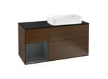 Villeroy und Boch Finion Waschtischunterschrank G272HGGN 120cm, Abdeckplatte black matt, Emotion, Regal links Midnight Blue Matt Lacquer, Walnut veneer