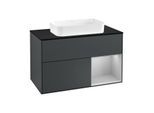 Villeroy und Boch Finion Waschtischunterschrank F252GJHG 100x60,3cm, Abdeckplatte black matt, Regal rechts Light grey matt, Midnight Blue Matt Lacquer