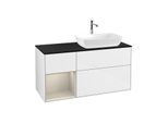 Villeroy und Boch Finion Waschtischunterschrank F802HHGF 120cm, Abdeckplatte black matt, Regale sand matt lacquer, Glossy white lacquer