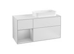 Villeroy und Boch Finion Waschtischunterschrank G271GJMT 120cm, Abdeckplatte white matt, Emotion, Regal links Light grey matt, White matt lacquer