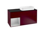 Villeroy und Boch Finion Waschtischunterschrank G272GJHB 120cm, Abdeckplatte black matt, Emotion, Regal links Light grey matt, Peony Matt