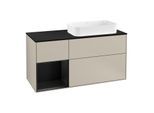 Villeroy und Boch Finion Waschtischunterschrank F272PDHH 120cm, Abdeckplatte black matt, Regal links Black matt lacquer, Sand Matt Lacquer