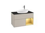 Villeroy und Boch Finion Waschtischunterschrank F902HFHH 100cm, Abdeckplatte black matt, Regale Gold matt lacquer, Sand Matt Lacquer