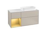Villeroy und Boch Finion Waschtischunterschrank F271HFHH 120cm, Abdeckplatte white matt, Regal links Gold matt, Sand Matt Lacquer