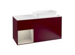 Villeroy und Boch Finion Waschtischunterschrank G271HHHB 120cm, Abdeckplatte white matt, Emotion, Regal links Sand Matt Lacquer, Peony Matt