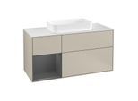 Villeroy und Boch Finion Waschtischunterschrank F291GKHH 120cm, Abdeckplatte white matt, Regal links Anthracite matt, Sand Matt Lacquer