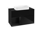 Villeroy und Boch Finion Waschtischunterschrank G242PDPH 100cm, Abdeckplatte black matt, Emotion, Regal links Black matt lacquer, Glossy Black Lacquer