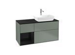 Villeroy und Boch Finion Waschtischunterschrank F802PHGM 120cm, Abdeckplatte black matt, Regale Glossy black lacquer, Olive Matt Lacquer