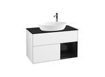 Villeroy und Boch Finion Waschtischunterschrank F902PHGF 100cm, Abdeckplatte black matt, Regale Glossy black lacquer, Glossy white lacquer