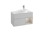 Villeroy und Boch Finion Waschtischunterschrank F901HHGJ 100cm, Abdeckplatte white matt, Regale sand matt lacquer, Light grey matt