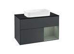 Villeroy und Boch Finion Waschtischunterschrank G252GMHG 100cm, Abdeckplatte black matt, Emotion, Regal rechts Olive Matt Lacquer, Midnight Blue Matt Lacquer