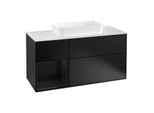 Villeroy und Boch Finion Waschtischunterschrank F291PHPD 120cm, Abdeckplatte white matt, Regal links Glossy Black Lacquer, Black matt lacquer