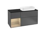 Villeroy und Boch Finion Waschtischunterschrank G272PCGK 120cm, Abdeckplatte black matt, Emotion, Regal links Oak Veneer, Anthracite matt