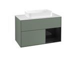 Villeroy und Boch Finion Waschtischunterschrank F251PHGM 100x60,3cm, Abdeckplatte white matt, Regal rechts Glossy Black Lacquer, Olive Matt Lacquer