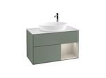 Villeroy und Boch Finion Waschtischunterschrank G901HHGM 100cm, Abdeckplatte white matt, Emotion, Regale sand matt lacquer, Olive Matt Lacquer