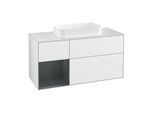 Villeroy und Boch Finion Waschtischunterschrank F291HGGF 120cm, Abdeckplatte white matt, Regal links Midnight Blue Matt Lacquer, Glossy white lacquer