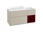 Villeroy und Boch Finion Waschtischunterschrank G281HBHH 120cm, Abdeckplatte white matt, Emotion, Regal rechts Peony, Sand Matt Lacquer