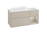 Villeroy und Boch Finion Waschtischunterschrank G281HHHH 120cm, Abdeckplatte white matt, Emotion, Regal rechts Sand Matt, Sand Matt Lacquer