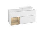 Villeroy und Boch Finion Waschtischunterschrank G271PCGF 120cm, Abdeckplatte white matt, Emotion, Regal links Oak Veneer, Glossy white lacquer