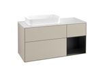 Villeroy und Boch Finion Waschtischunterschrank G281PDHH 120cm, Abdeckplatte white matt, Emotion, Regal rechts Black matt lacquer, Sand Matt Lacquer